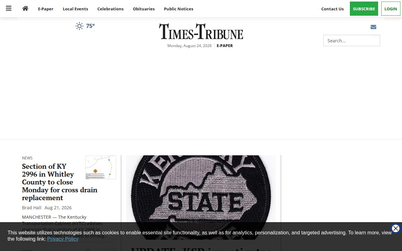 Times-Tribune entry point for Whitley County arrest and court news